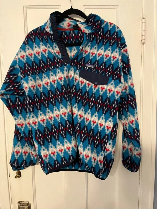 2016 Patagonia Synchilla SnapT Pullover Fleece Forest Carpet Deep Sea Blur Aztec - Picture 1 of 7